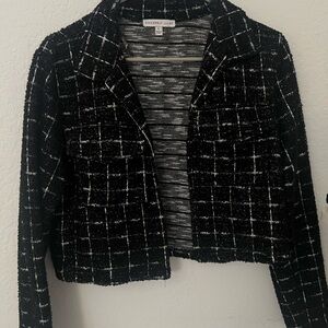 Sincerely Jules Black and White Cropped Tweed Blazer